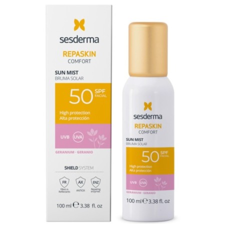 SESDERMA REPASKIN COMFORT APSAUGINĖ VEIDO DULKSNA NUO SAULĖS SU PELARGONIJŲ AROMATU SPF50, 100 ML