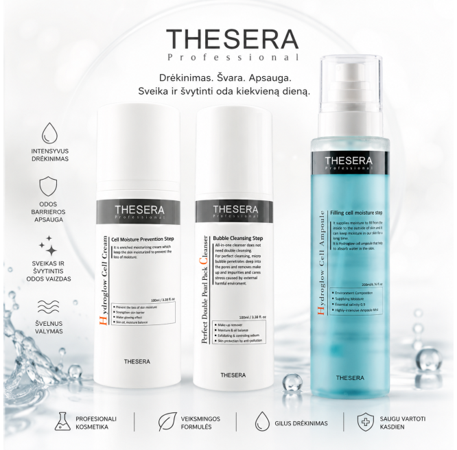 THESERA Hydration Trio rinkinys | 3 žingsnių odos drėkinimas | 23% pigiau | Tobula Oda